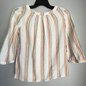 Boden 100% Linen Katie Shirt Size 4 Button Back Striped Colorful Summer